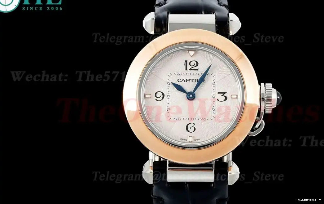 30mm Cartier Pasha RG De AF Black Quartz LE White Ladies Dial 0324